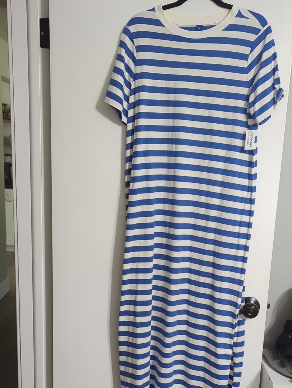 Old Navy Blue and White Striped Short-Sleeve Maxi Dress